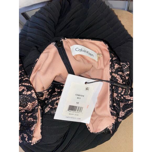 NWT $149 Calvin Klein Fitted Back Zip Dress Pink Black Lace Overlay Top size 10 - Picture 8 of 10